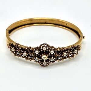 VINTAGE Seed Peal Gold Plated Ornate Bangle Bracelet Victorian Style